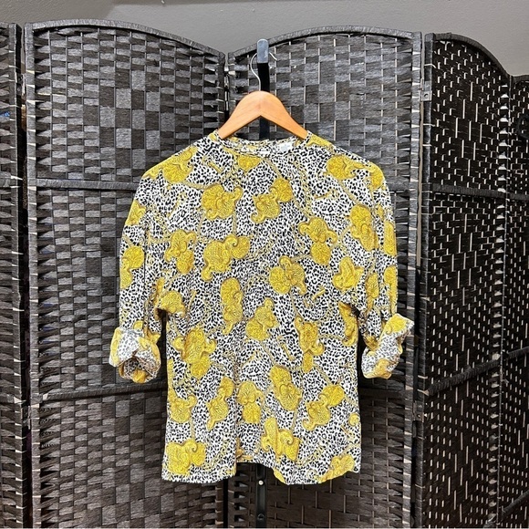 Dana Buchman retro silk blouse gold chain link over black and white print size 4 - Picture 3 of 9